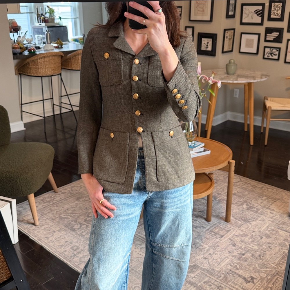 Vintage Wool Military Jacket Blazer Neutral Brown Size Small - Picture 10 of 13